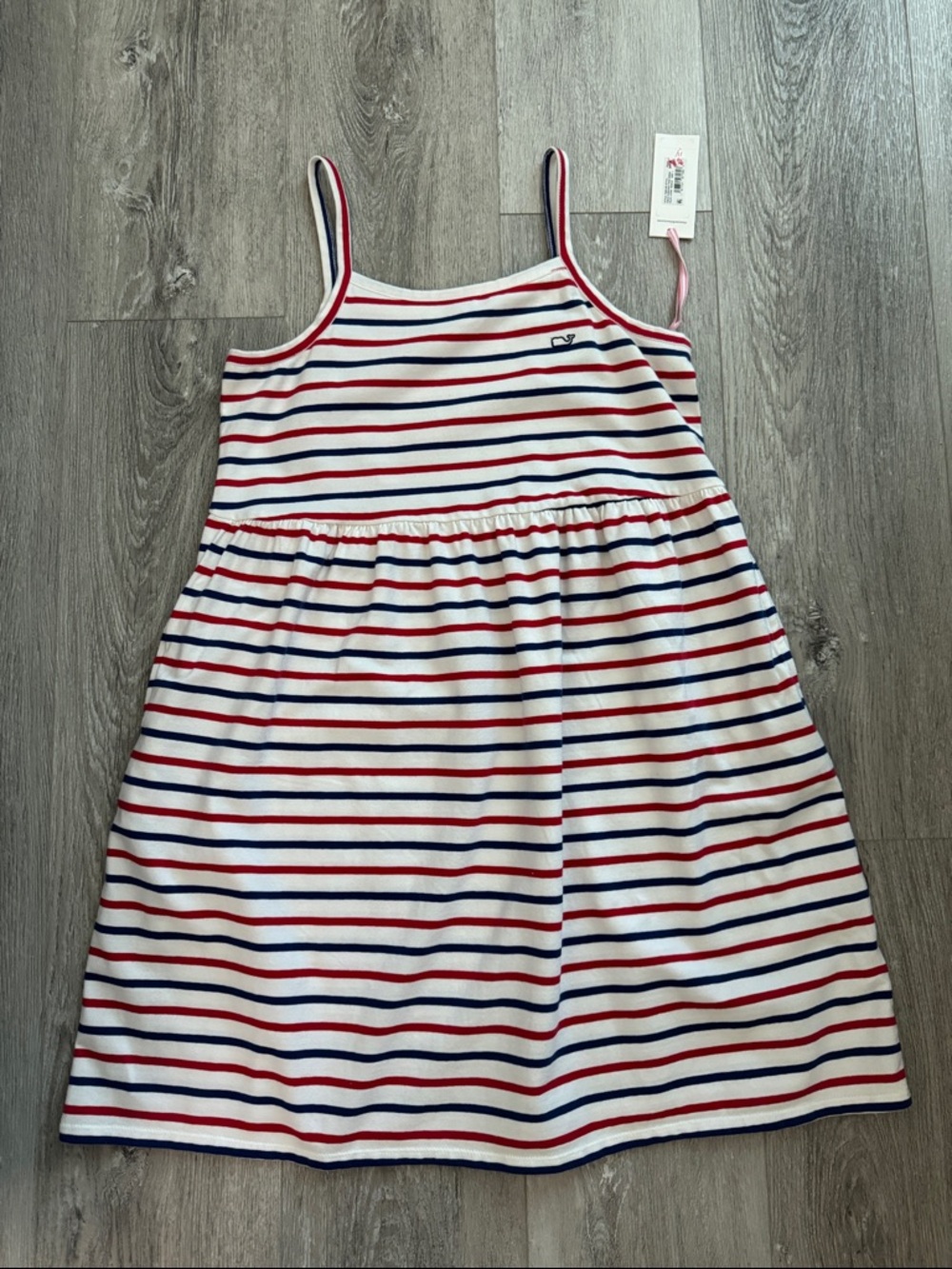 NWT Vineyard Vines White Spaghetti Straps Dress w/Red & Navy Stripes Size L (14)